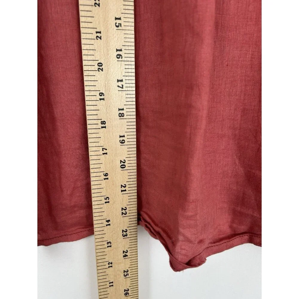 PILCRO Anthropologie Size M 100% Linen Surf Button Down Short Sleeve Shirt Pink - Picture 6 of 13